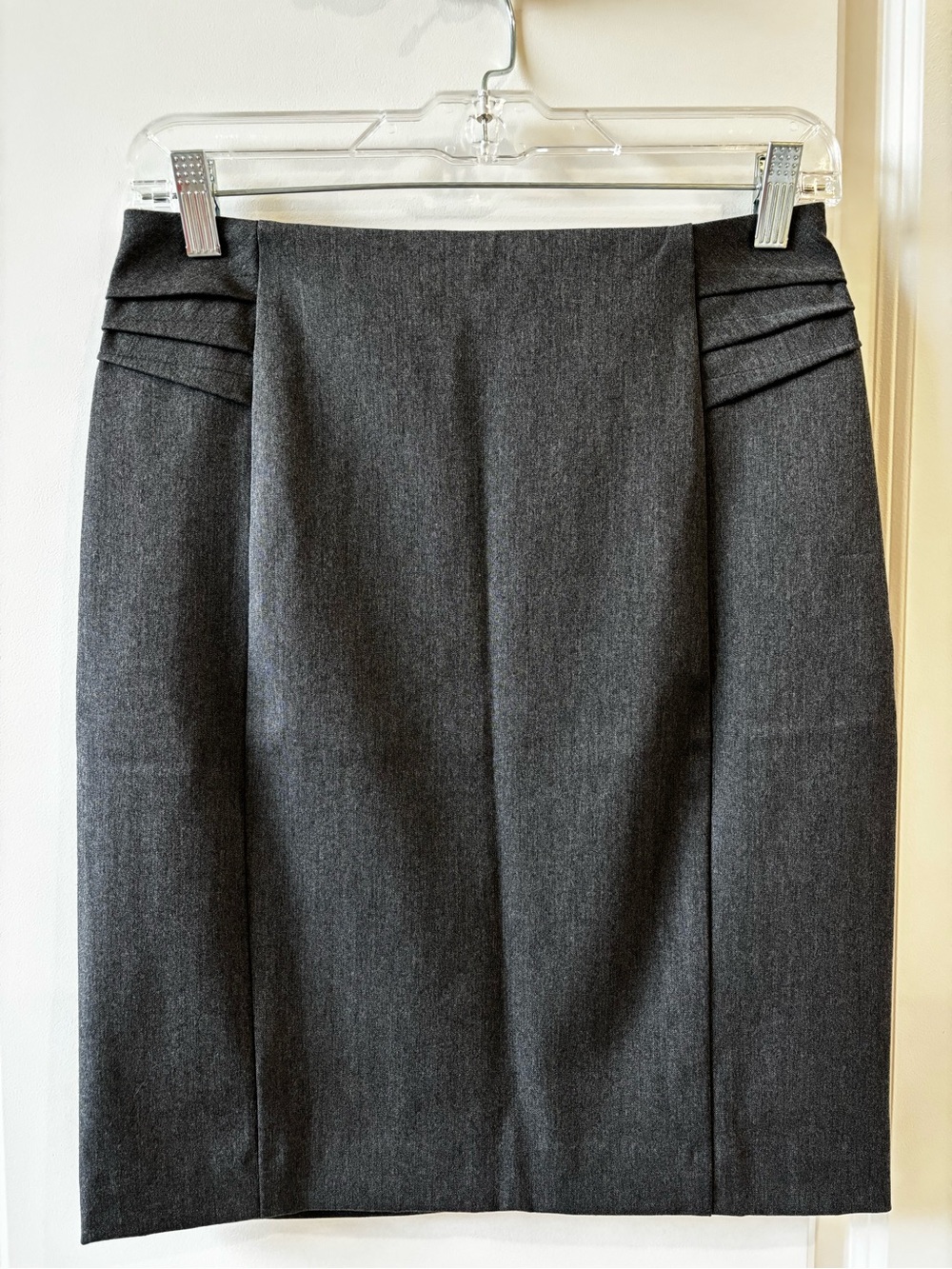 Express Dark Gray Ponte Pencil Midi Skirt with Pleat Details - Picture 2 of 8